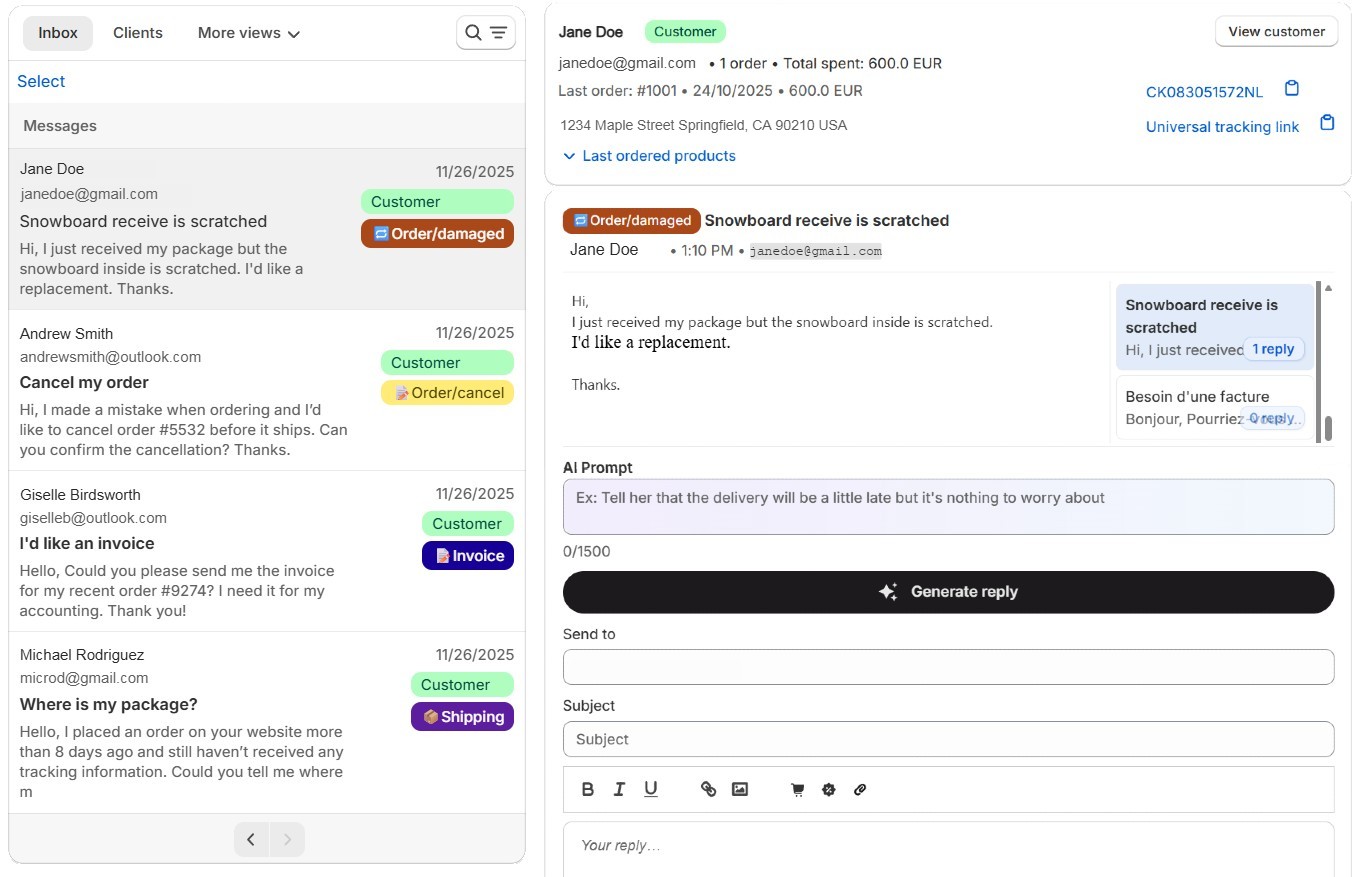 Easy Support AI inbox preview
